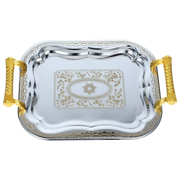 UPGRATOR Plated Silver Stainless Steel Serving Tray Metal Rectangular Fruit Candy Appetizer Plate