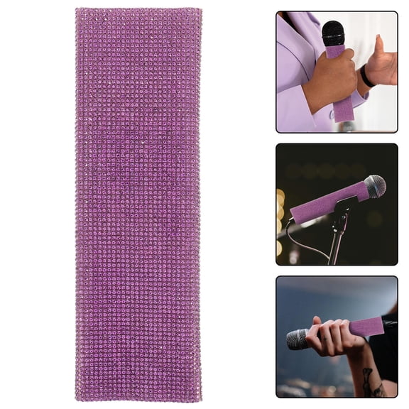 UPGRATOR Purple Rhinestone Microphone Sleeve Decorative Cover for Wireless Mic Handle Protector with Glitter Sparkle