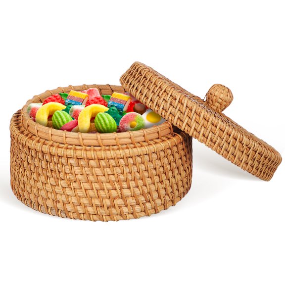 UPGRATOR Rattan Handmade Storage Box Brown for Organizing Fruits Snacks and Sundries