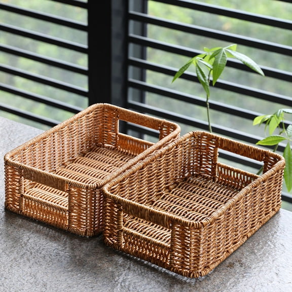 UPGRATOR Rattan Weaving Woven Basket in Light Brown for Multipurpose Home Storage