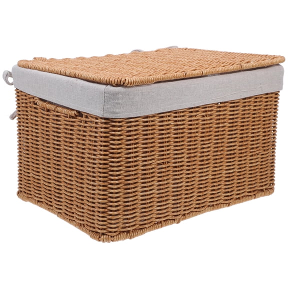 UPGRATOR Rectangular Handwoven Wicker Basket with Lid for Stylish Home Storage and Clutter Control