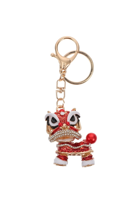 Red Alloy Dance Lion Keychain Unique Stylish Design Decorative Luggage Pendant
