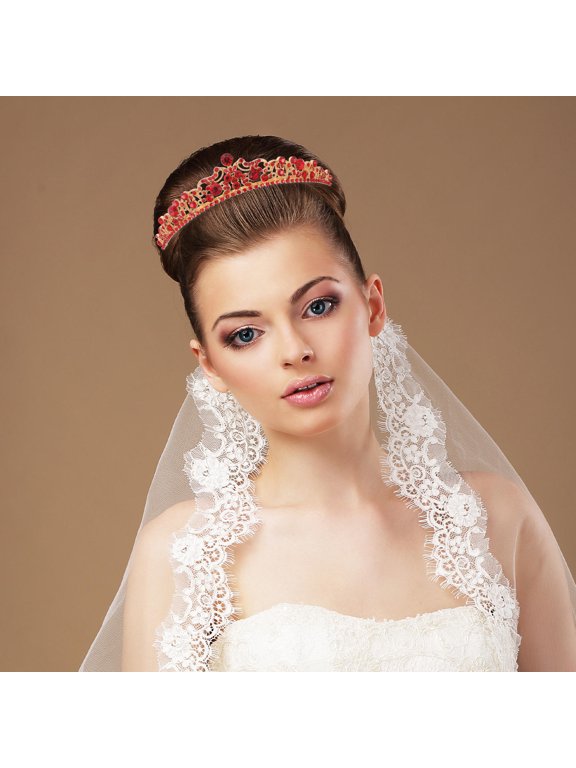 Red Rhinestone Crown Bridal Headband Sparkling Alloy Wedding Hair Accessory Adjustable