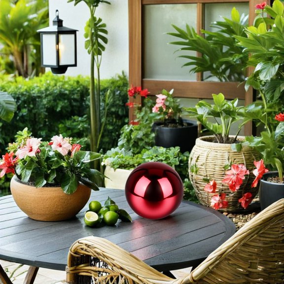 UPGRATOR Red Stainless Steel Gazing Ball for Garden Decorative Outdoor Mirror Sphere with Weather Resistant Finish