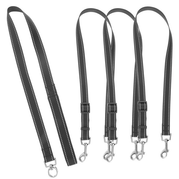 UPGRATOR Reflective Dog Leash Black Three Way Lead for Walking Multiple Dogs with Anti Tangle Rotating Buckle