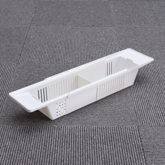 UPGRATOR Retractable Bathtub Basket White Plastic Bath Rack Shelf for Bathroom Storage Use