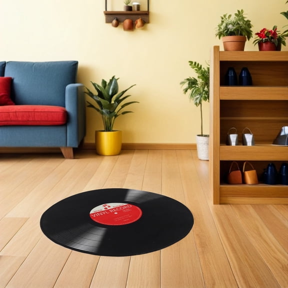 UPGRATOR Retro Music Vinyl Round Rug with Noise Reduction and Nonslip Features for Bathroom Decor