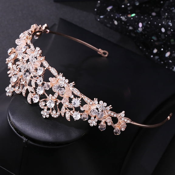 UPGRATOR Rose Plated Gold Bridal Crown Wedding Headpiece with Sparkling Rhinestones Elegant Hair Accessory