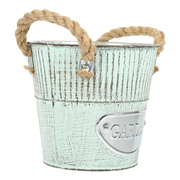 UPGRATOR Retro Green Iron Flower Bucket Rustic Planting Pot for Indoor Use