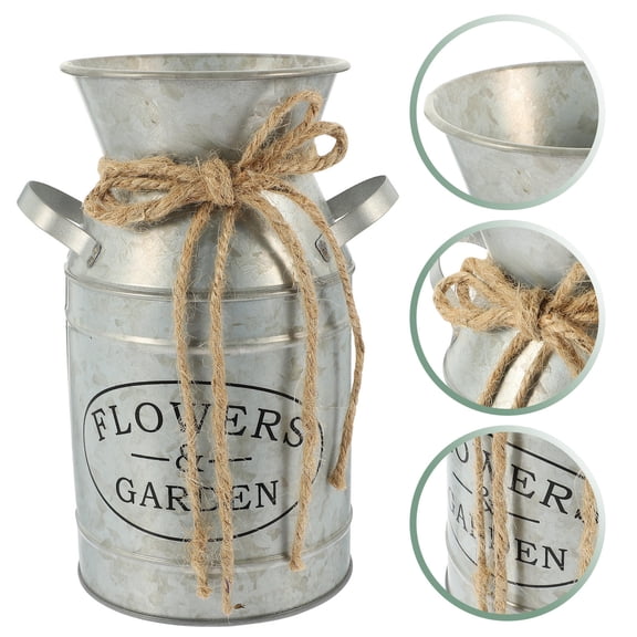 UPGRATOR Vintage Iron Planter Rustic Style Metal Flower Bucket Silver 1Set 7.5X4.7X3.9In
