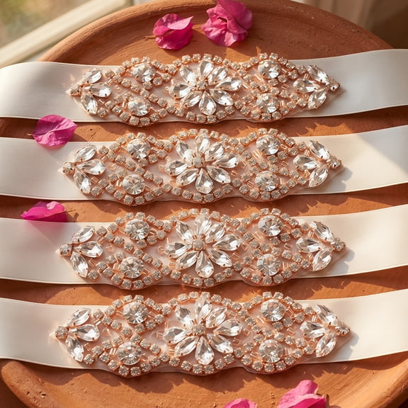 UPGRATOR Sash Rhinestone Patch Rose Plated Gold Elegant Design for Apparel and DIY 4Pcs