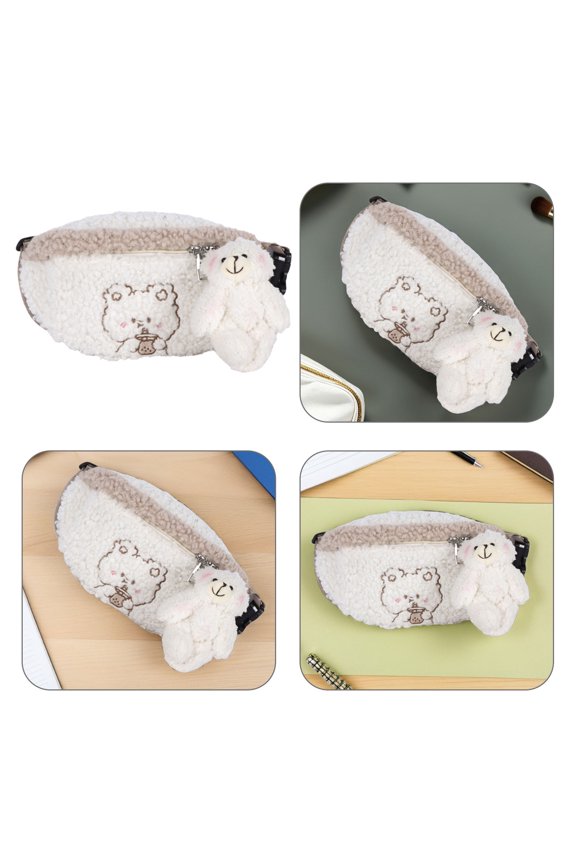Soft Plush Bear Pattern Waist Pouch White Fanny Pack for Convenient Small Item Storage