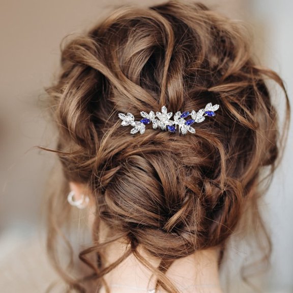 UPGRATOR Sparkling Blue Rhinestone Hair Side Comb Alloy Wedding Hair Accessory for Brides