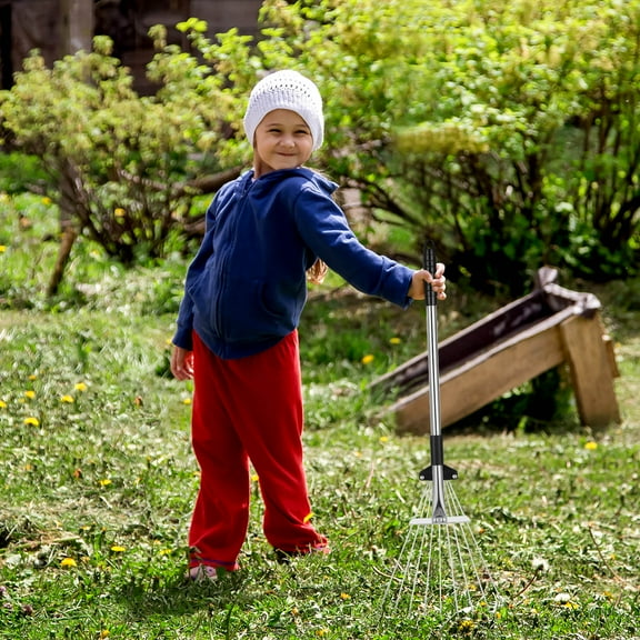 UPGRATOR Stainless Steel Adjustable Leaf Rake with Locking Lever and Comfortable Grip for Lawn