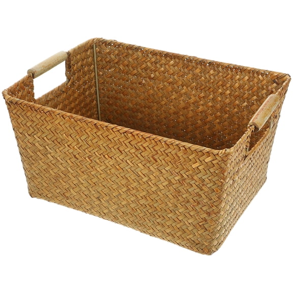 UPGRATOR Grass Woven Basket with Wood Handle Storage 1Pack