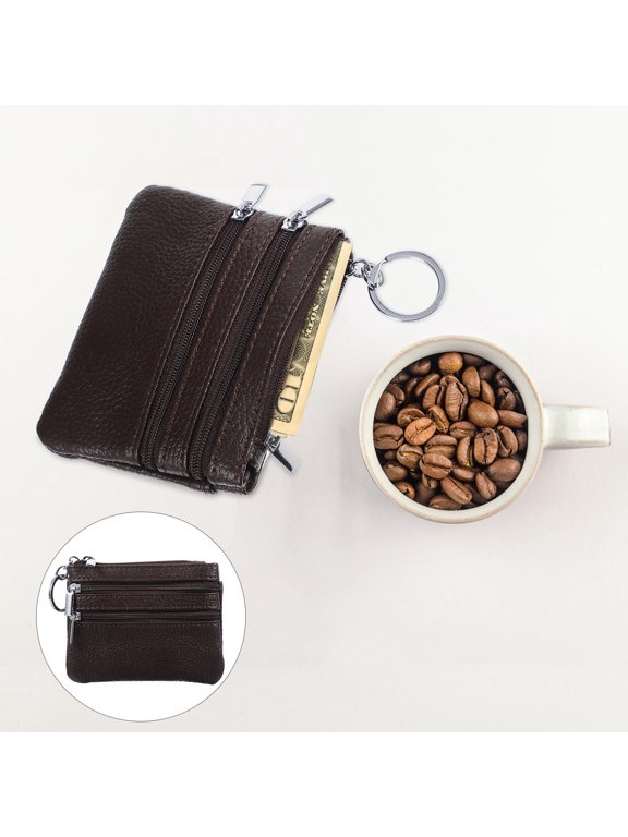 Portable Coffee Cowhide Change Wallet, Waterproof, Smooth Wiring, Multiple Pockets