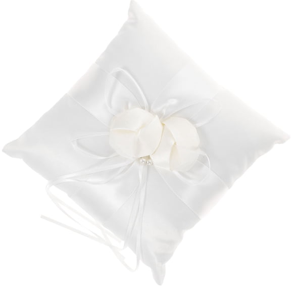 UPGRATOR Wedding Ceremony Decor Flower Ring Pillow Cushion with Ribbons 1Set White
