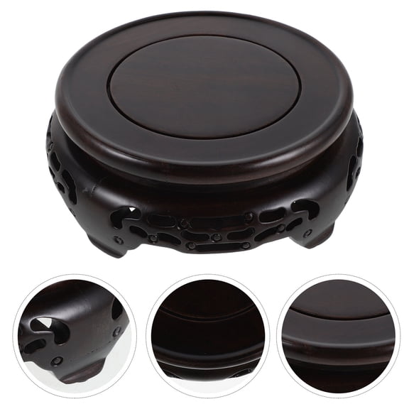 UPGRATOR Round Wooden Vase Display Stand, Coffee, Reliable Support for Artistic Stones, Elegant Home Decor