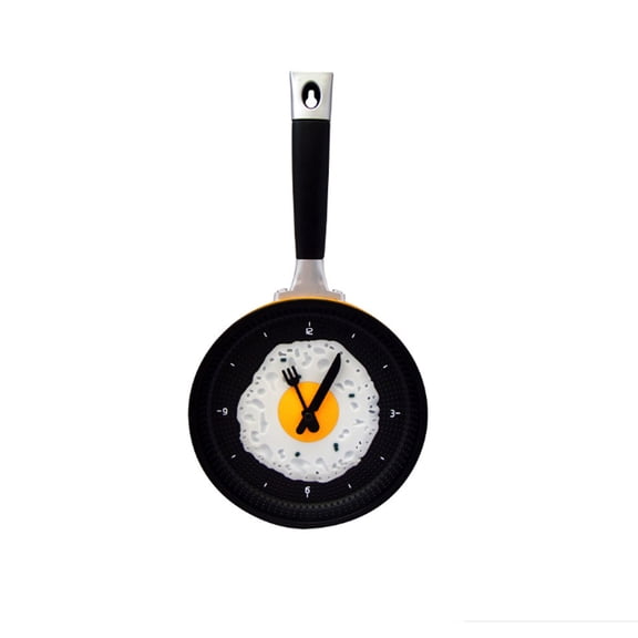 UPGRATOR Yellow Frying Pan Clock with Egg Pattern in ABS Material for Kitchen Wall Decor