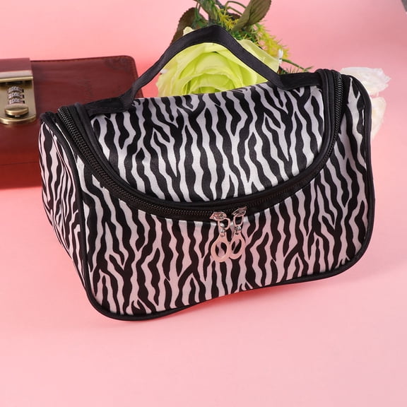 UPGRATOR Black Nylon Makeup Organizer with Zebra Pattern for Travel and Home Storage
