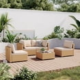 thumbnail image 1 of UPHA 5 Pieces Outdoor furniture Sets Patio Sectional Couch Wicker Conversation Sofa for Pools Outside, Gardens, Decks, Yellow Rattan, Beige Cushion, 1 of 10