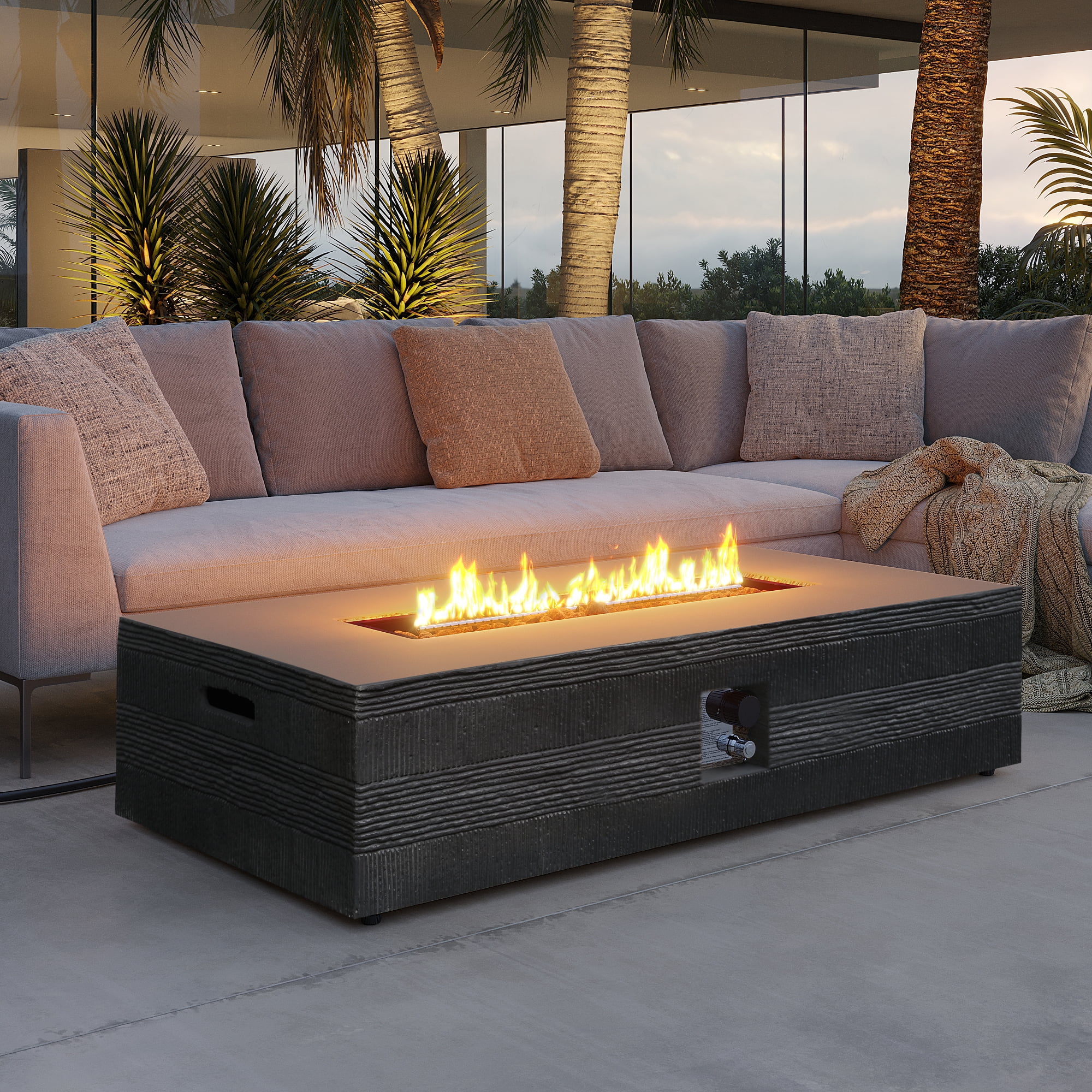 UPHA 56-inch Outdoor Propane Rectangle Fire Pit Table 50000 BTU Gas ...