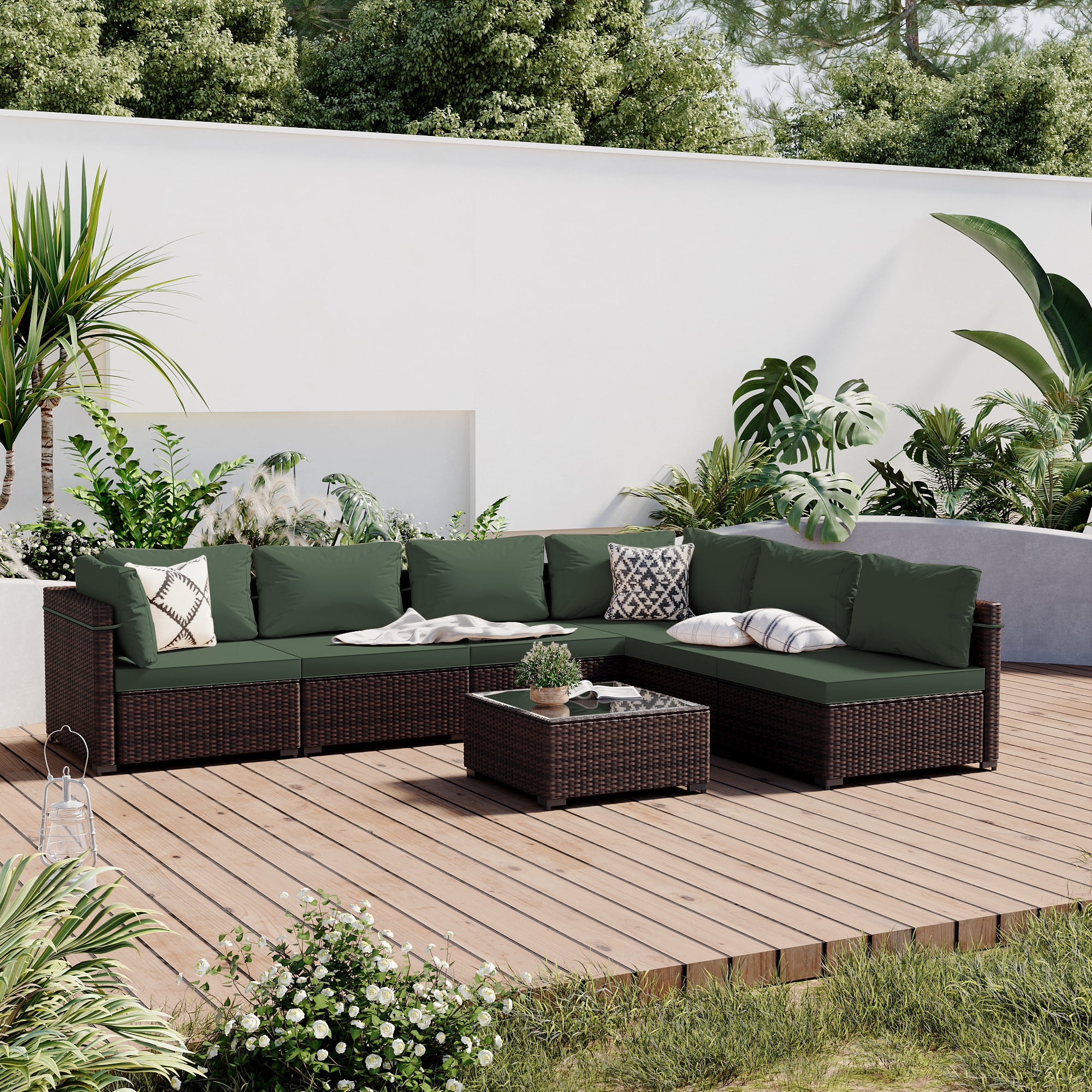 UPHA 7 Pieces Outdoor furniture Sets Patio Sectional Couch Wicker ...