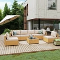 thumbnail image 1 of UPHA 7 Pieces Outdoor furniture Sets Patio Sectional Couch Wicker Conversation Sofa for Pools Outside, Gardens, Decks, Yellow Rattan, Beige Cushion, 1 of 10