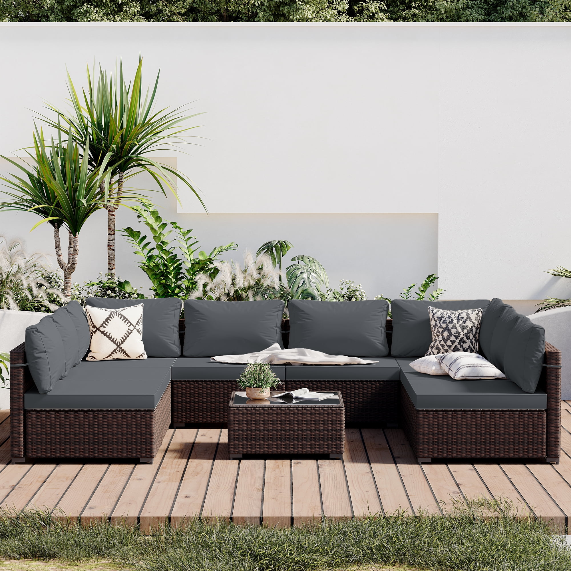 UPHA 9 Pieces Outdoor furniture Sets Patio Sectional Couch Wicker ...