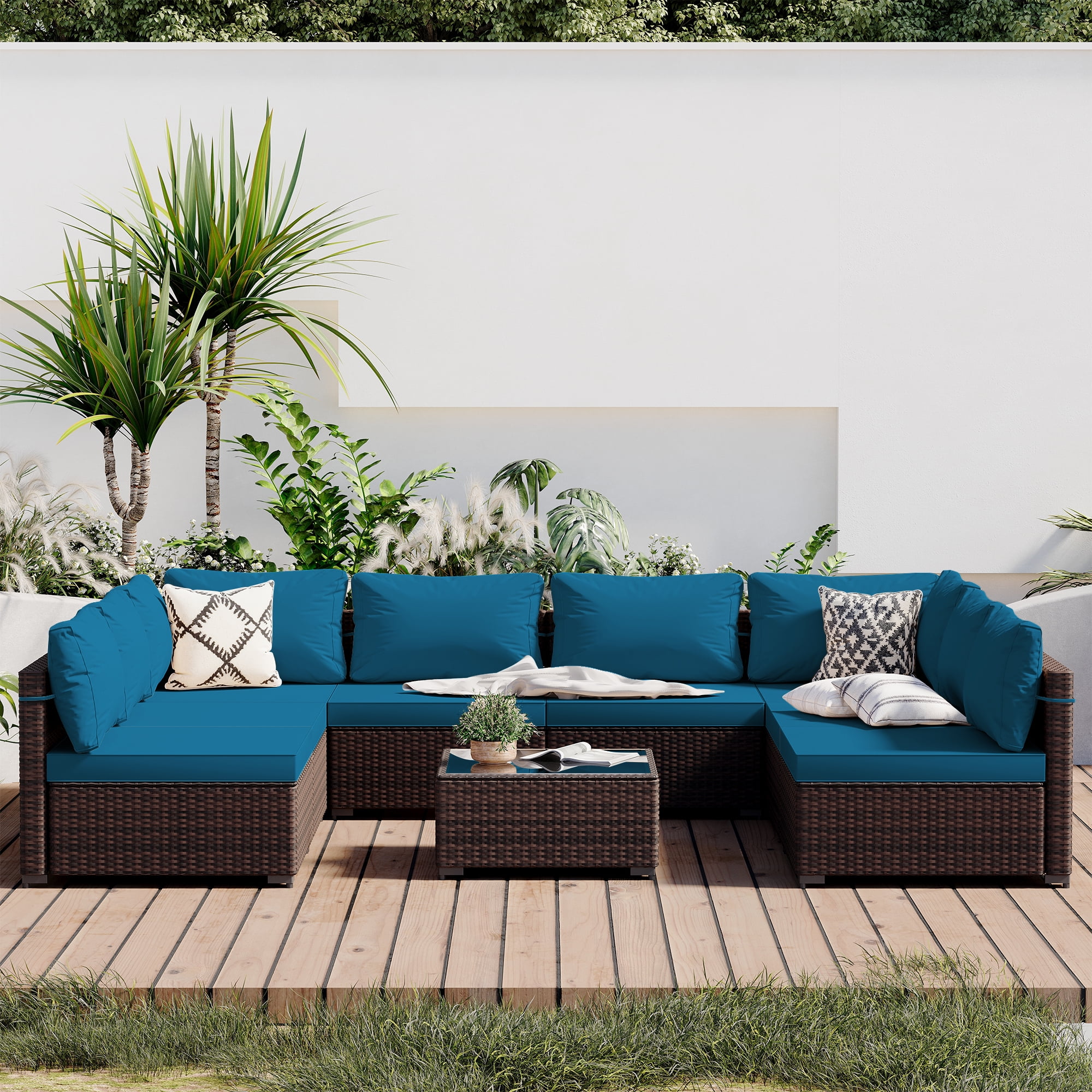 UPHA 9 Pieces Outdoor furniture Sets Patio Sectional Couch Wicker