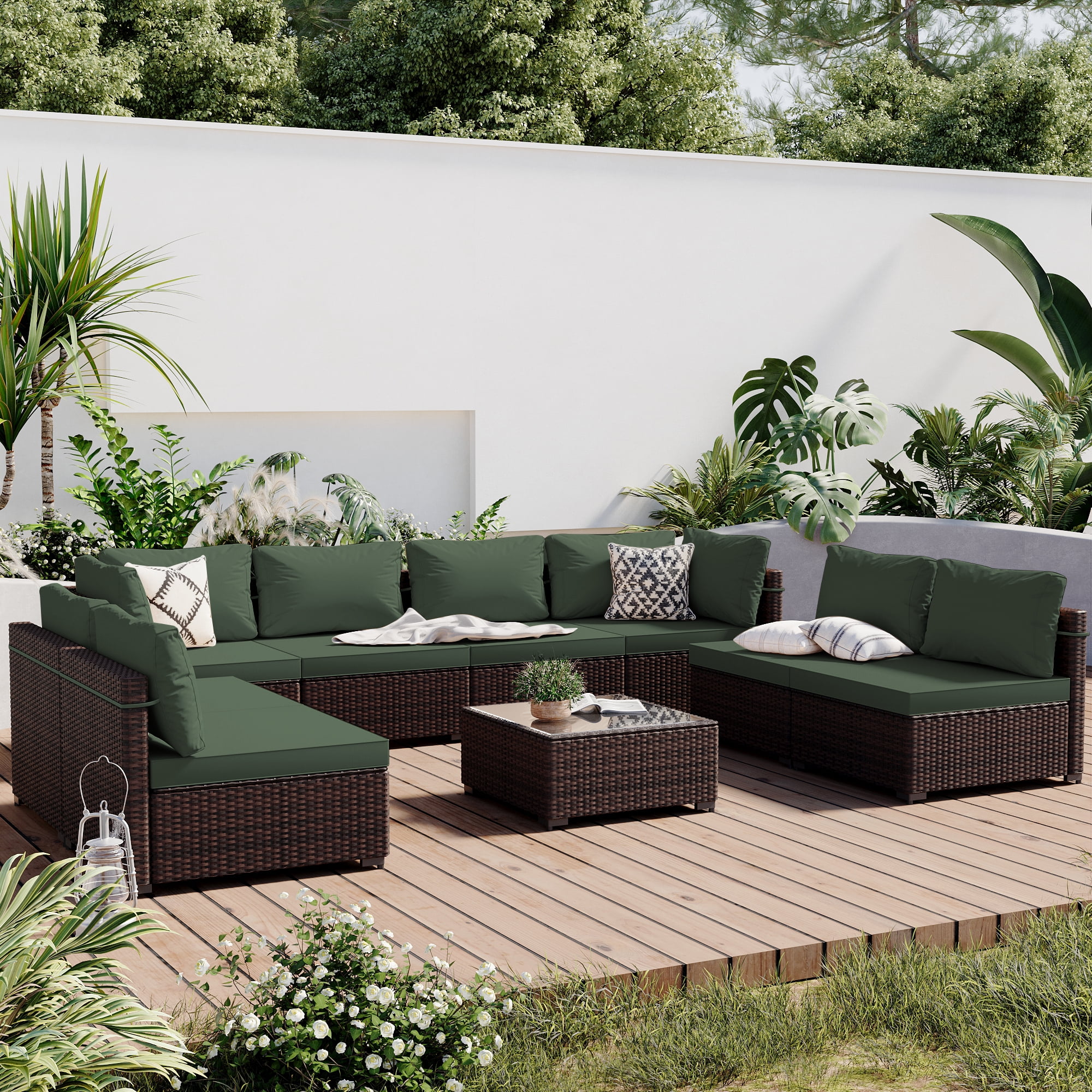 UPHA 9 Pieces Outdoor furniture Sets Patio Sectional Couch Wicker ...