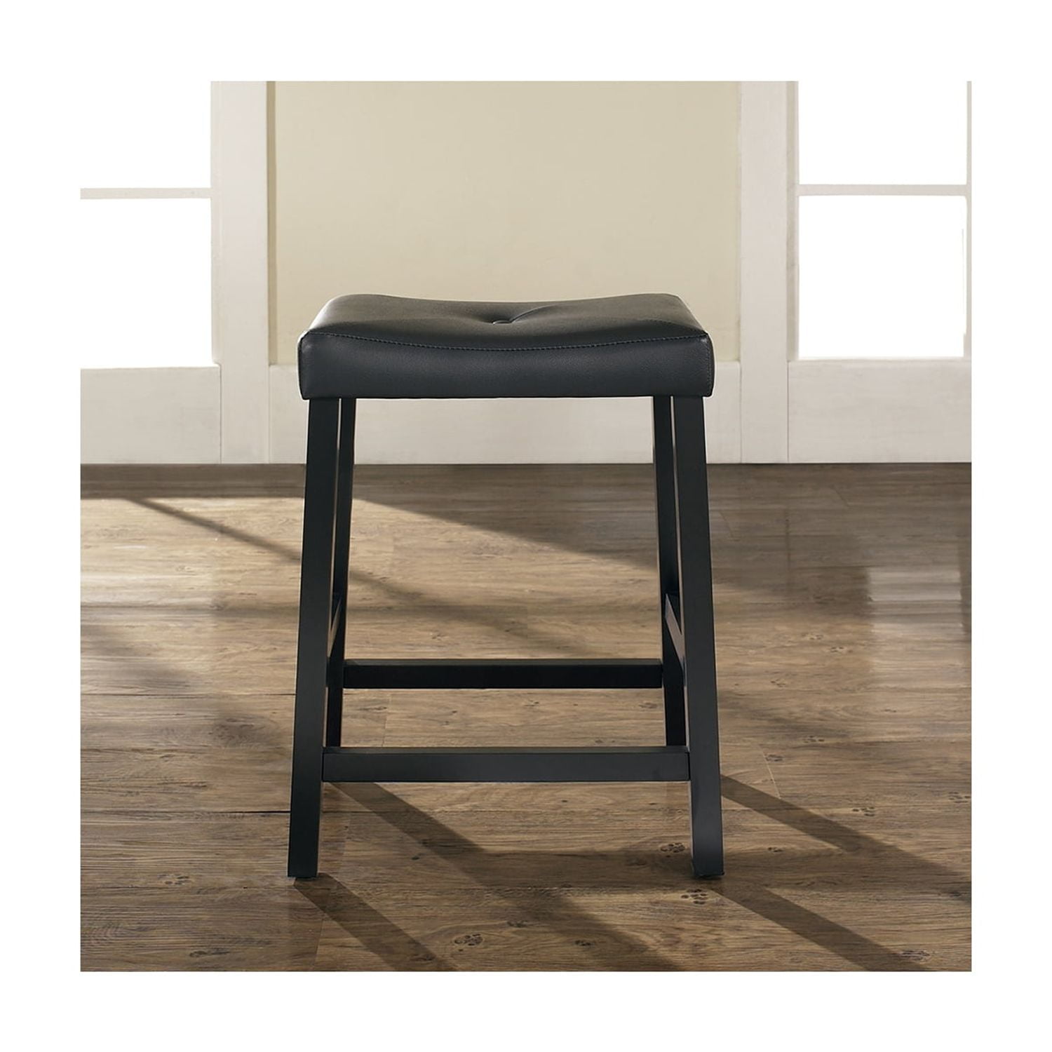 Black Faux Leather Saddle Style Backless Bar Stool