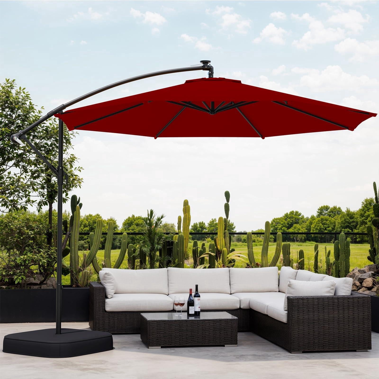 burgundy patio umbrella tilt MASTERCANOPY 9FT with Push Button and Crank, Outdoor Market Umbrella with 8 Sturdy Ribs, UV Protection & Waterproof for Garden, Deck, Backyard, Pool (Burgundy) : Patio, Lawn In the summer Costway 10ft Patio Solar Umbrella