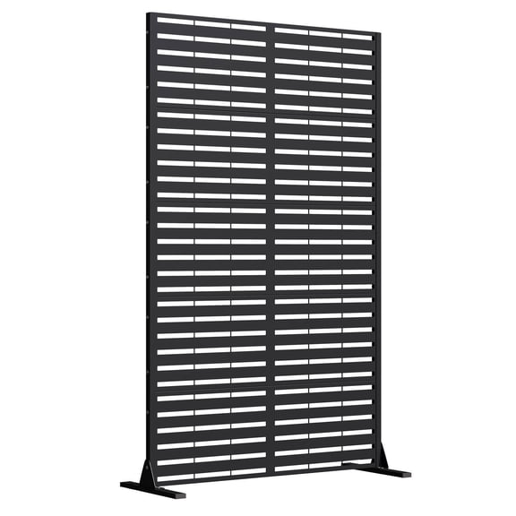 UPHYB 72" H Metal Privacy Screen, Free Standing Privacy Screen with Stable Heavy Base for Deck, Porch, Patio, Outdoor and Balcony, Black Louvered (Consist of 5 Panels)