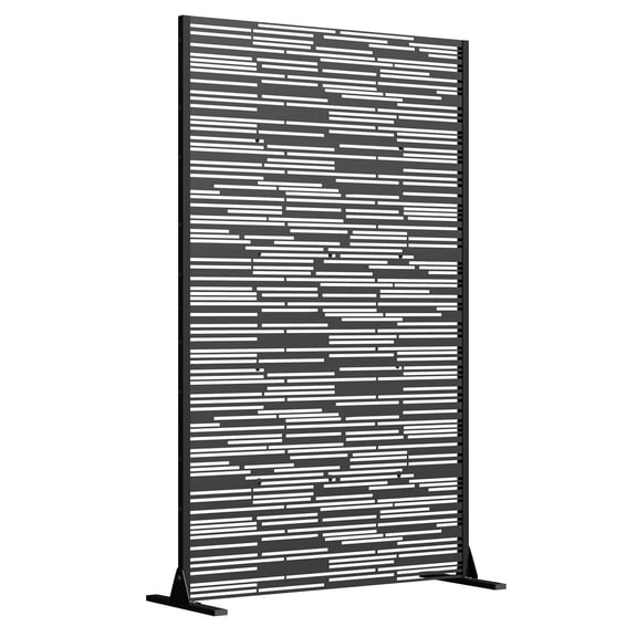 UPHYB 72" H Metal Privacy Screen, Freestanding Outdoor Privacy Screen with Upgraded Thickened Posts & Panels and Heavy Base, Black Linear(Consist of 5 Panels)