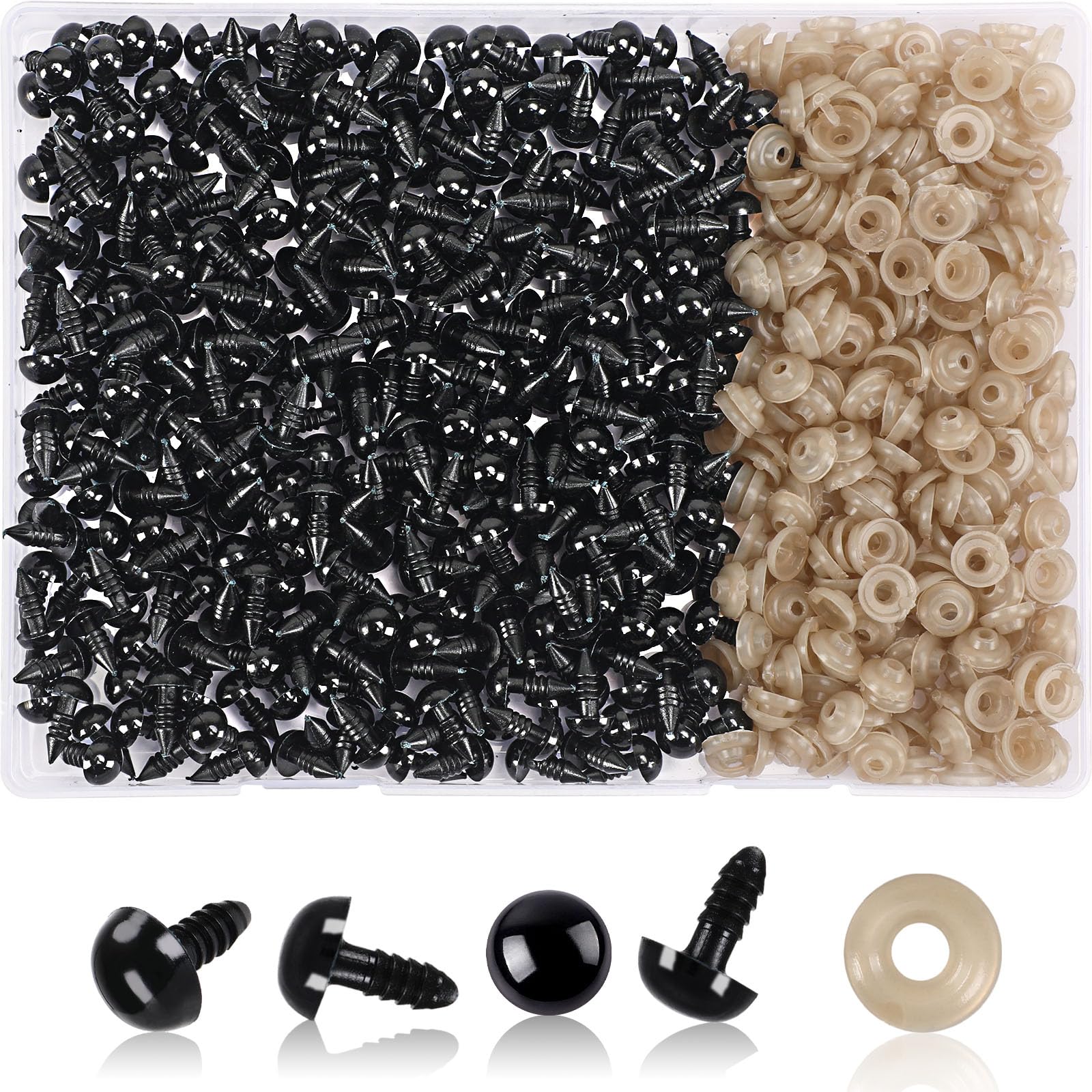 UPINS 600 Pieces 8MM Safety Eyes with Washers Black Plastic Safety Eyes