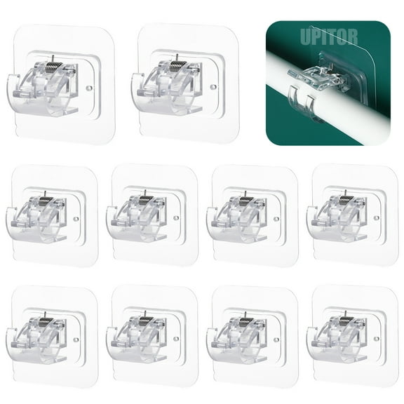 UPITOR 10 Pieces Self Adhesive Curtain Rod Holder - No Drill Drapery Hook Holders Fixing Rod Holder - Curtain Pole Wall Brackets Towel Rod Hooks - Durable Material Transparent