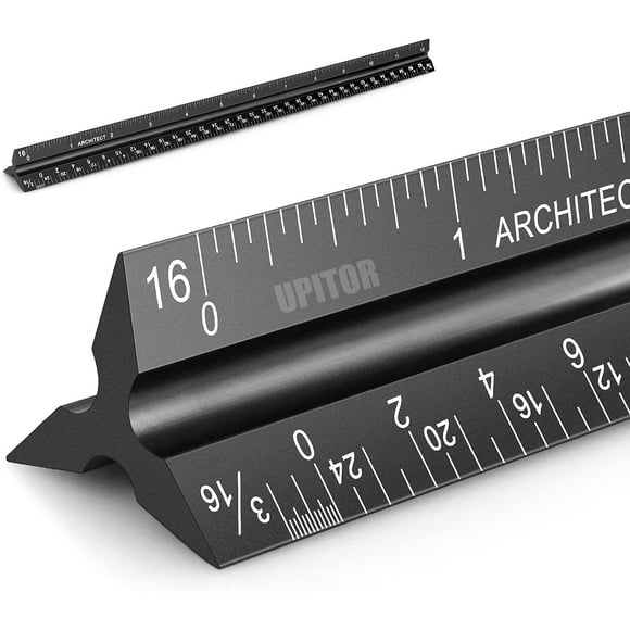 UPITOR Architectural Triangular Scale Ruler - Includes 12 inch Aluminum Architect Scale and Triangular Ruler - Suitable for Architects, Draftsmen, and Engineers Black
