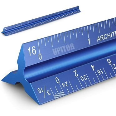 UPITOR Architectural Triangular Scale Ruler - Includes 12 inch Aluminum Architect Scale and Triangular Ruler - Suitable for Architects, Draftsmen, and Engineers Blue