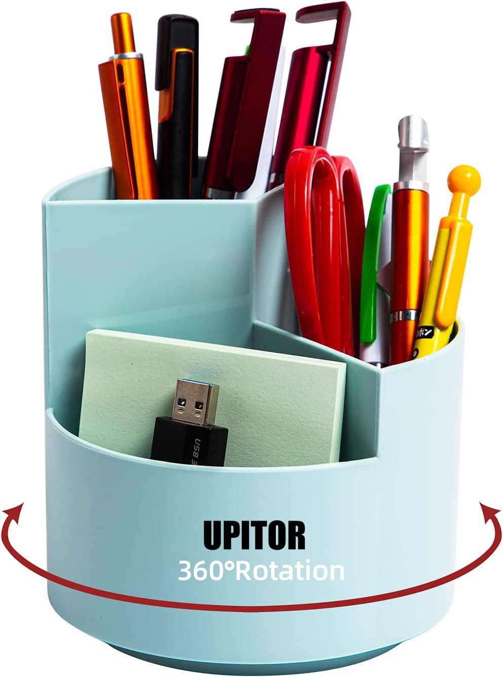 OWLFAVO Rotating Desk Organizer - 360° Spinning Pen Holder With 5 Compartments For Office & Home