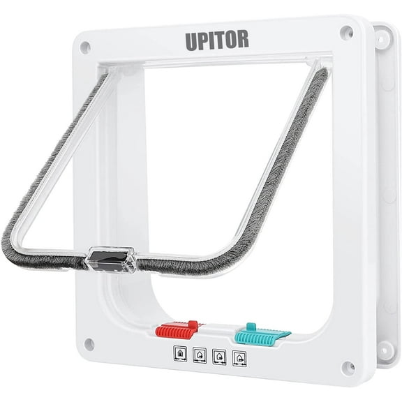 UPITOR Magnetic Pet Door Kit White - 4 Way Locking Safety Pet Door for Small/Medium/Large Cats and Dogs - Easy to Install Door Flap