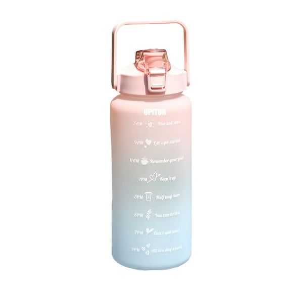 UPITOR Motivational Water Bottle Large Half Gallon 64 OZ Straw Leak Proof Water Bottle with Time Marker BPA Free for Sport and Fitness(Pink Blue)