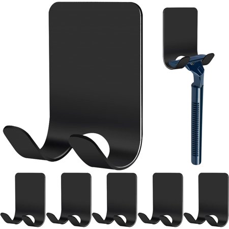 UPITOR Multi-Purpose Self Adhesive Wall Hook, Stainless Steel Black, 3.74"W, (6 Pack)