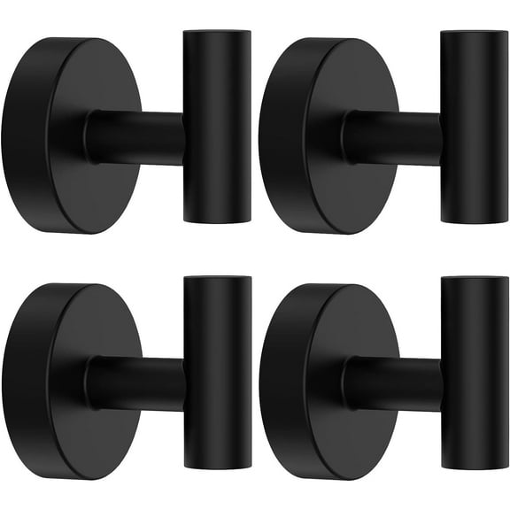 UPITOR Towel Hooks with 4 Bathroom Hooks, 4 Hex screws, Anchors made of Stainless Steel Matte Black, 0.68 lb, 4 Count