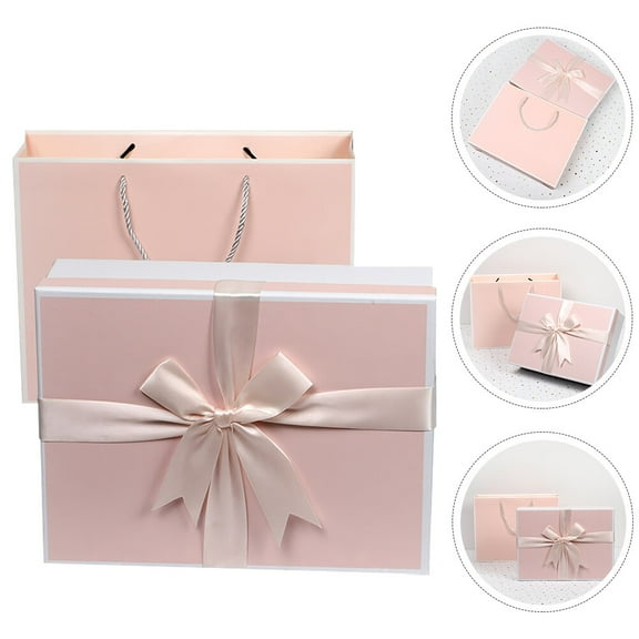 UPKOCH Pink Bow Ribbon Gift Box for Christmas and Festivals Durable Paper Gift Wrapping Box 1pc