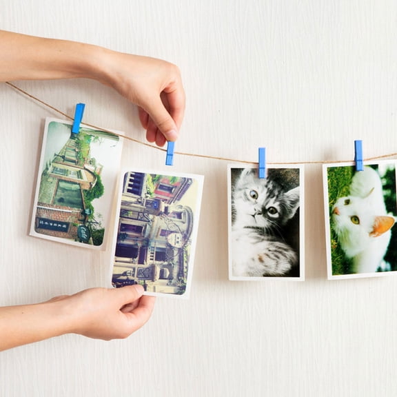 UPKOCH 100Pcs Mini Natural Wooden Paper Clips for Small Photo Pegs Sky-Blue