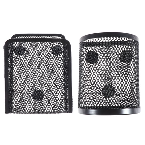 UPKOCH 13.0X9.3X9.0in 2Pcs Metal Mesh Pen Cup Black Semicircle Square Pencil Storage Office Supplies