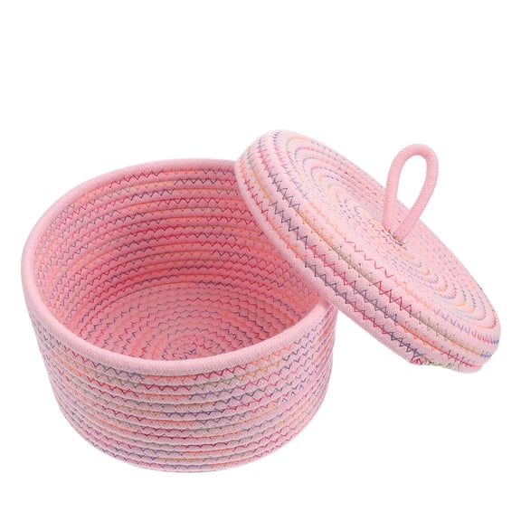 UPKOCH 1Pc Pink Cotton Braid Basket for Small Objects and Desktop Storage