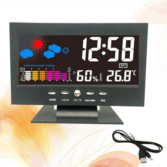 UPKOCH 1Pc Multifunctional Black Digital Clock with Temperature or and Noiseless Design