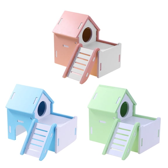 UPKOCH Living Hut Hamster Hideout Bed Blue Wood 1Set